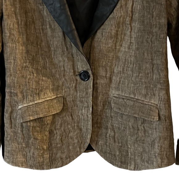 Heidi Merrick Blazer Notched Leather Lapel Elbow Patched Single Button Front 2 - Picture 4 of 10